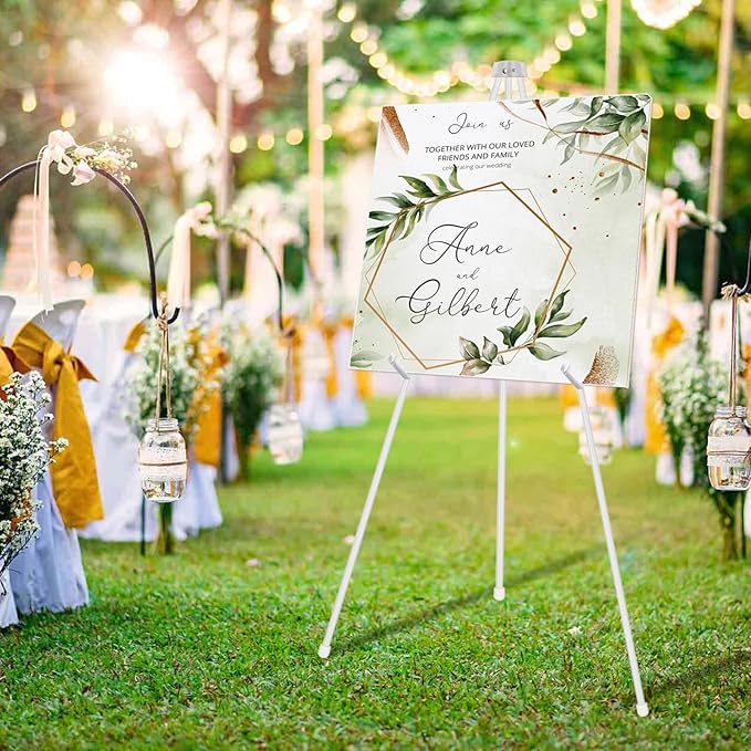 DAJAVE 4 Pack 63 Inch Display Easel Stand, Folding Easels for Display, Portable Tripod Display Easel, White Adjustable Metal Easel for Wedding Sign, Posters, Painting