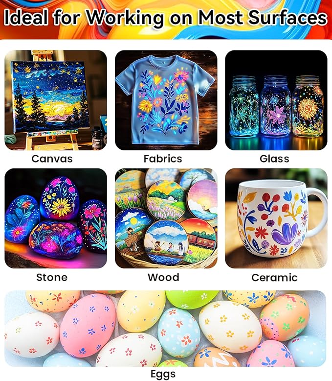 52 PCS Classic & Pastel & Glow in the Dark Acrylic Paint Set with 12 Brushes, 2 Knives & Palette, 36 Colors Art Craft Paint for Beginners, Halloween Pumpkin Canvas Ceramic Rock Painting Kit