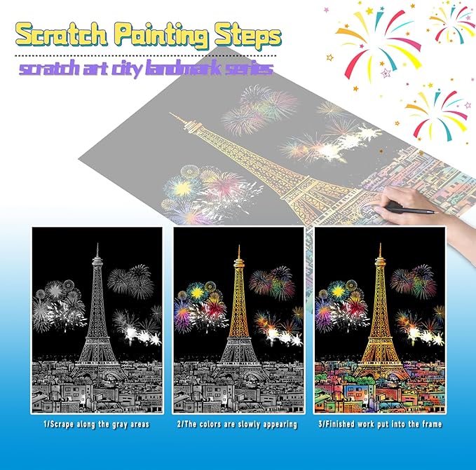 Scratch Art Book for Adults-Landmark Building Scratch paper|Scratch Painting Paper Craft Kit|Creative Foil Engraving Scratch Art|Scratch City Series Books for Travel Lovers,Craft Lovers(City Series 2)