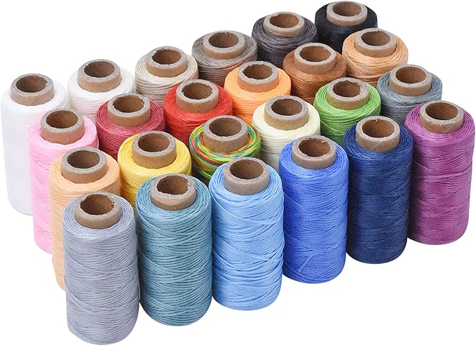 Mandala Crafts 24 Assorted Colors Flat Waxed Thread for Leather Sewing - 55 X 24 Yds 210D 1mm Polyester Leather Thread String Waxed Cord for Leatherwork, Beading, Bookbinding, Hand Stitching
