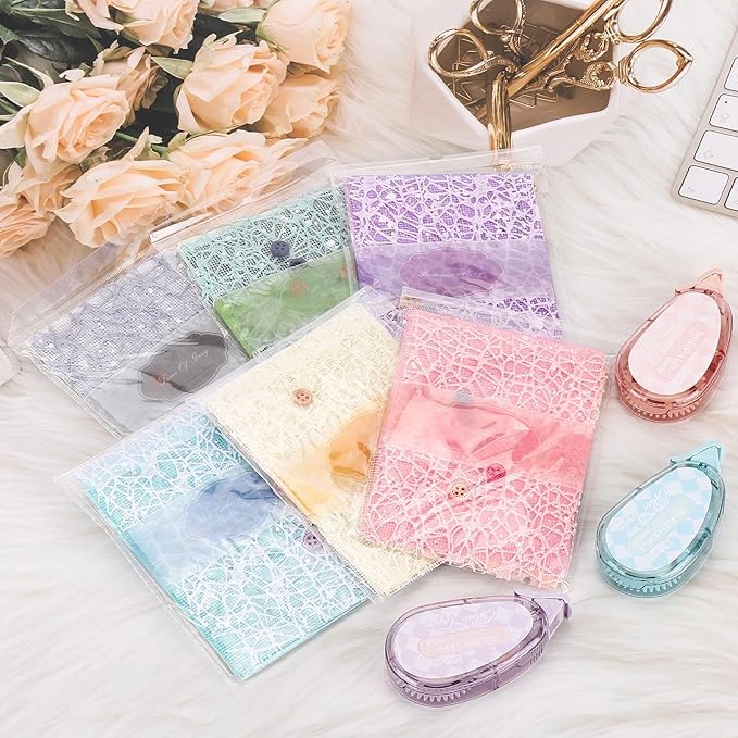 156 Sheets Textured Paper and Mesh Fabric Kit，6 Pack Scrap Book Paper with 5 Buttons for Scrapbook Embellishments,Mixed