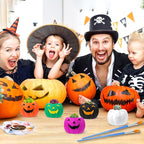 Pasimy 6 Set DIY Ceramic Succulent Planter Pots Paint Your Own Flower Pots Craft Kit Unpainted Bisque Paintable Flowerpot with Brush Palette Ready to Paint for Family Activity Gift (Evil Pumpkin)