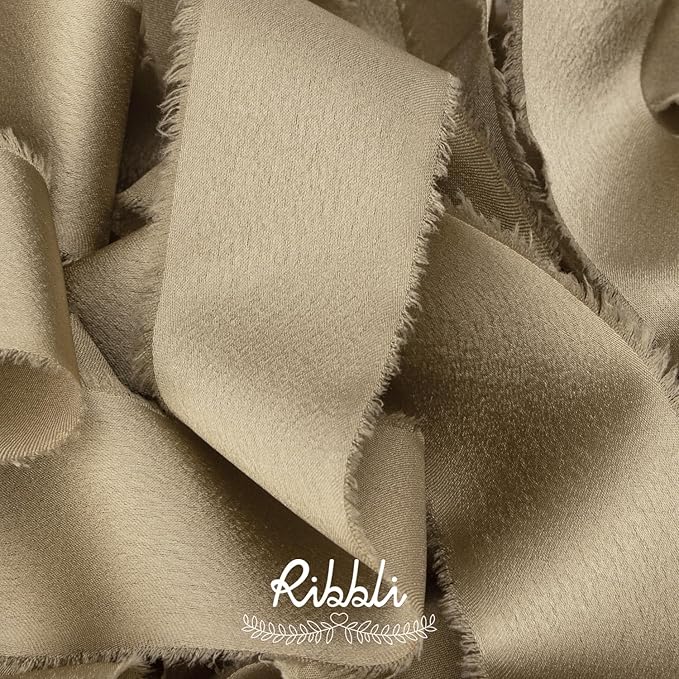 Ribbli Champagne Gold Silk Satin Ribbon 1.5 Inch x 30 Yard Handmade Frayed Chiffon Champagne Ribbon for Gift Wrapping Wedding Invitations Bridal Bouquets Home Decor