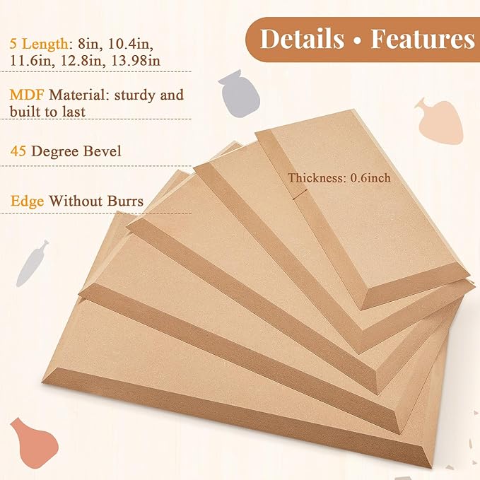 Sunnychicc 5 Pcs Ceramic Mold for Clay Wooden Pottery Clay Molds for Pottery Ceramic Plate for Slump Tools for Handbuilding Craft(Rectangle,5x8-8.1x13.98)