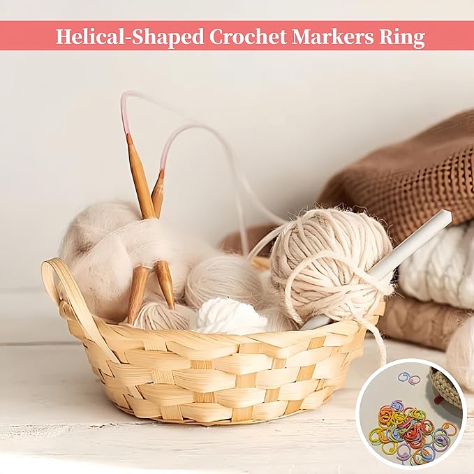 Wonafa 50 Pcs Helical-Shaped Crochet Markers Ring,Boxed Crochet Rings,Multicolor Metal Stitch Markers Knitting Stitch Markers for Sewing Knitting DIY and Handmade Crafts (Spiral-50Pcs)