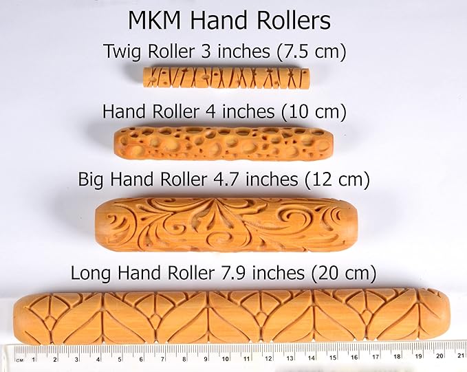MKM Pottery Tools Wood Big Hand Rollers for Clay (BHR-111 Spring Awakening)