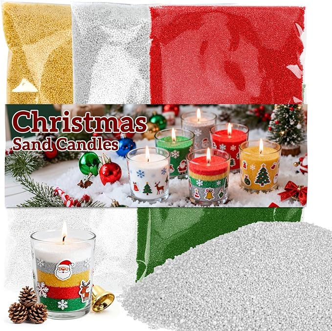 Sukh Candles Sand and Wicks for Christmas - 430G(0.94lb) Sand Candles with Wicks Gold, Silver, Green, Red, White Refillable Candle for Weddings, Parties