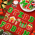 72 Pcs Red and Green Christmas Patches Embroidered Winter Christmas Letter Patches Self Adhesive,Include 52 A-Z Letters Patch,20 Winter Snowman Wreath Penguin Stick on Letter Stickers for Backpacks