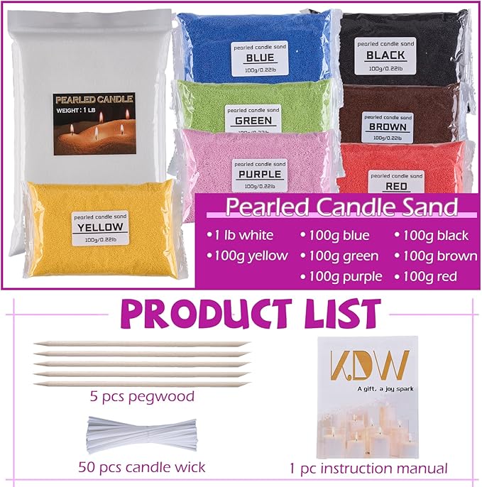 Pearled Candle Sand Wax Making Kit Refillable Pearled Wax with 1lb White and 700g 7 Colors 50 Wicks Scented Candle Supplies for Halloween, Christmas, Wedding, Home Decor
