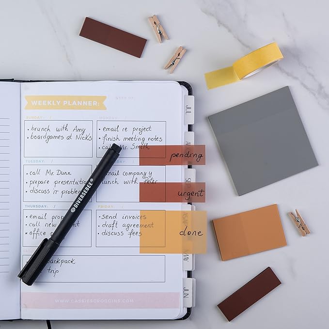 DiverseBee Transparent Sticky Notes (Includes Quick Dry Pen), Cute Clear Sticky Tabs, Translucent Page Flags Book Markers Stickers, Planner Accessories Bible Journaling Study Office Supplies (Dune)