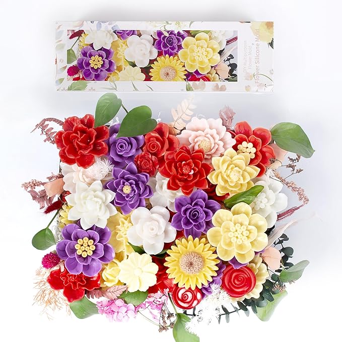 8 Pack Large Flower Succulent Candle Mold Resin Casting Silicone Molds for Home Decor & Candle Making Wave Spiral Mold