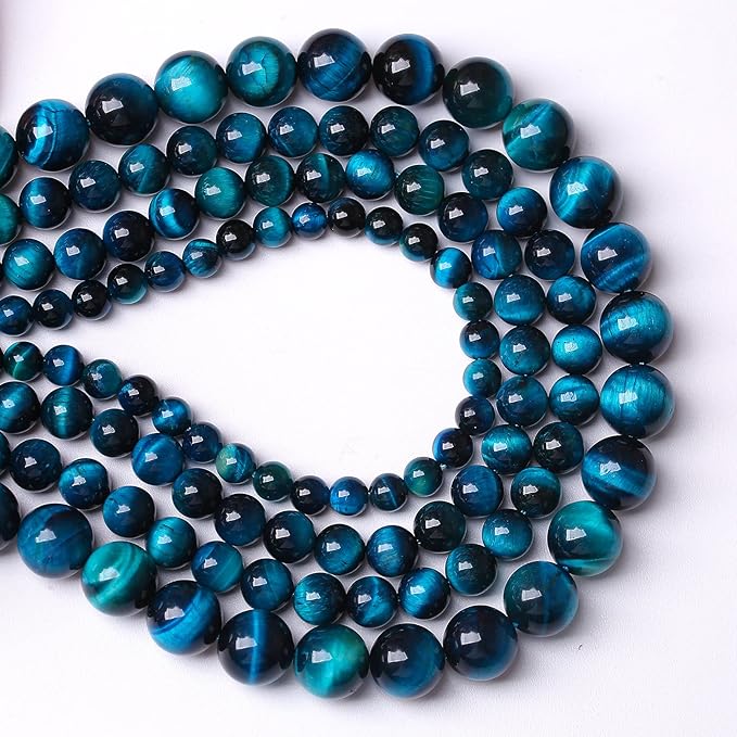 120PCS 6mm Blue Tiger Eye Gemstone Loose Beads Natural Round Loose Stone Beads for Jewelry Making DIY Bracelet Necklace Earrings 2 Strand 32"