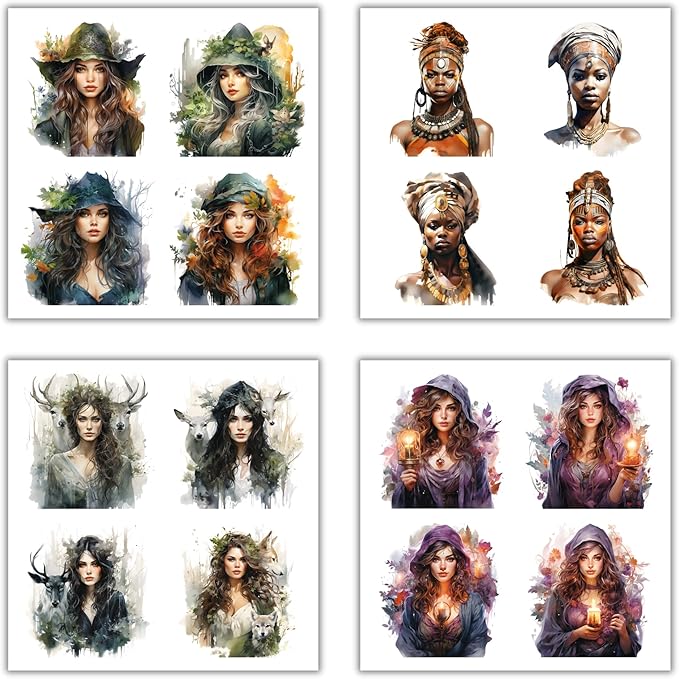 XERE 80 Pcs Mythic Enchantress Women Portraits Scrapbook Stickers Set for Scrapbooking and Journaling Notebooks, Junk Journal Supplies, Sketchbook, Bookmark Making Sticker