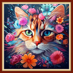 Findvoor Stamped Cross Stitch Kits for Beginner Embroidery Kits for Beginners Adults DIY 11CT Cross Stitch Patterns Needlepoint Kits Crossstitching Kits-Cat Flowers 18x18 inch