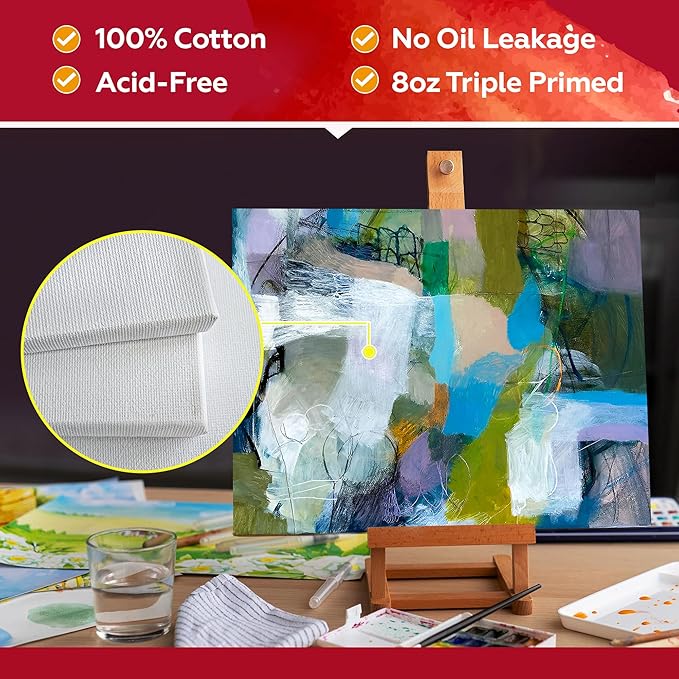 Stretched Canvas for Painting,10Pack 8X8 Inch Stretched White Blank Canvas,8 Oz Triple Primed 5/8" Profile Stretched Canvases,100% Cotton,Canvas for Painting, for Acrylics, Oils