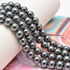 NCB 100Pcs 8mm Natural Stone Beads - Black Hematite Gemstone Round Loose Stone Spacer Energy Healing Beads with Free Crystal Stretch Cord for Jewelry Making