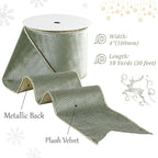 Sage Green Velvet Wired Ribbon with Glitter Back 4 Inch Green and Gold Christmas Ribbon Wired Ribbon for Christmas Tree, Gift Wrapping, Crafts, Wreaths Supplies, Topper Bows (10 Yards)