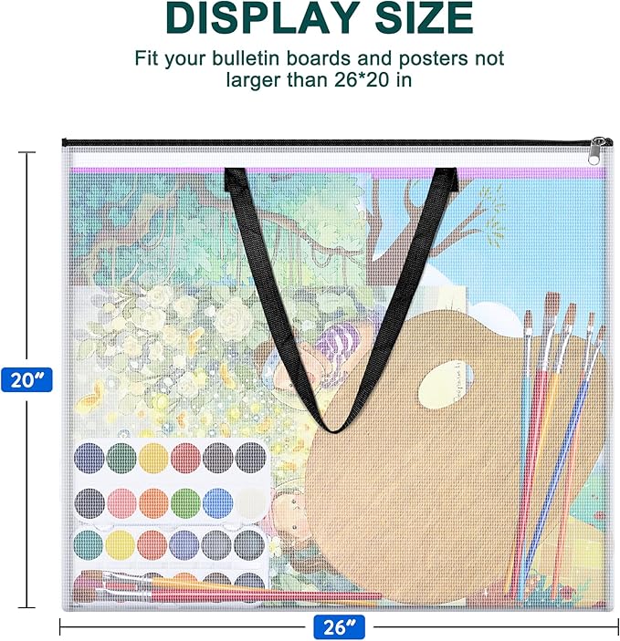 20x26 inch Art Portfolio Bags, Artwork Storage Case with Handle and Zipper, Mesh Waterproof Folder Organizer for Bulletin Boards, Scrapbooks, Keepsake and Poster Storage