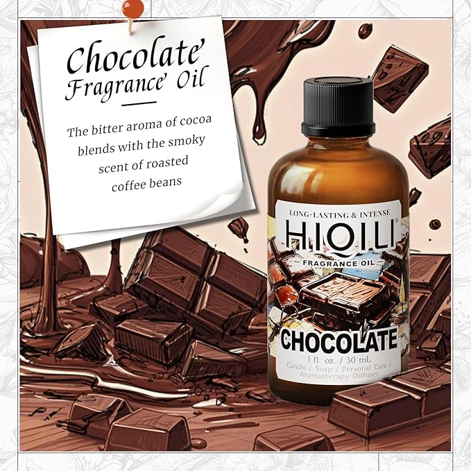 HIQILI Chocolate Fragrance Oil for DIY Candle, Soap & Bath Salts Making, Long Lasting Scents for Home Essential Oil Diffuser - 1 Fl Oz