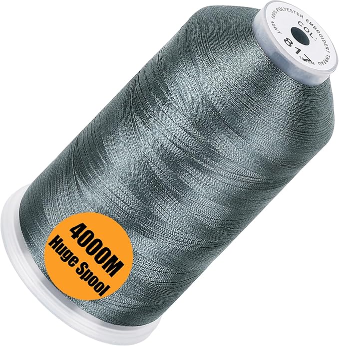 New brothread - Single Huge Spool 4000M Each Polyester Embroidery Machine Thread 40WT for Commercial and Domestic Machines - Gray