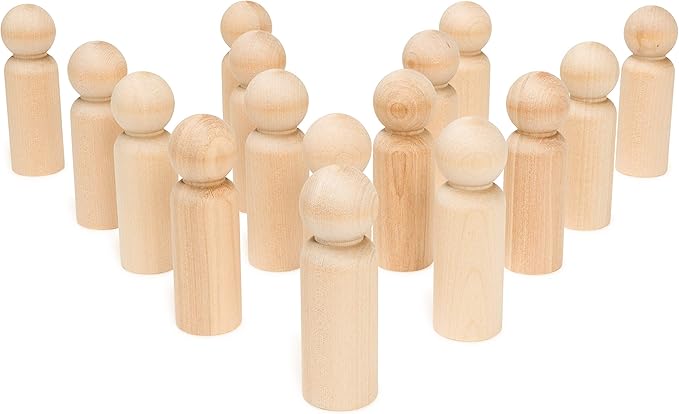 Large Wooden Peg Dolls 3-1/2 inch, Pack of 50 Unfinished Jumbo Dad Peg Doll Figures for Peg People Crafts