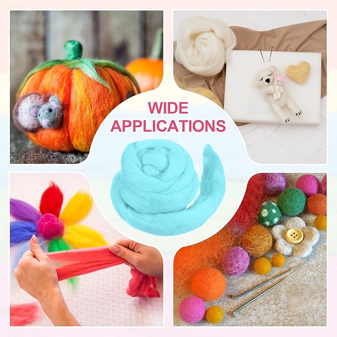 MECCANIXITY Wool Roving Yarn Soft Felting Wool 50g/1.76oz Pure Chunky Roving Yarn for Needle Felting Knitting Blanket Spinning Weaving Art DIY Craft Sky Blue