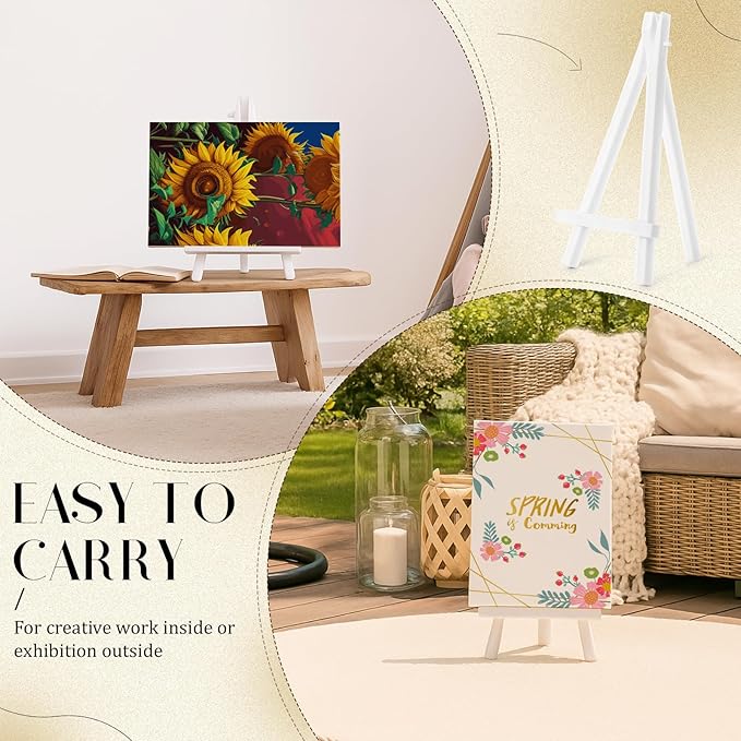 100 Pcs 6 Inch Mini Plastic Easel Stands Bulk White Art Easel Tripod Tabletop Holder for Painting Sign and Card Photo Display Canvas Craft Wedding