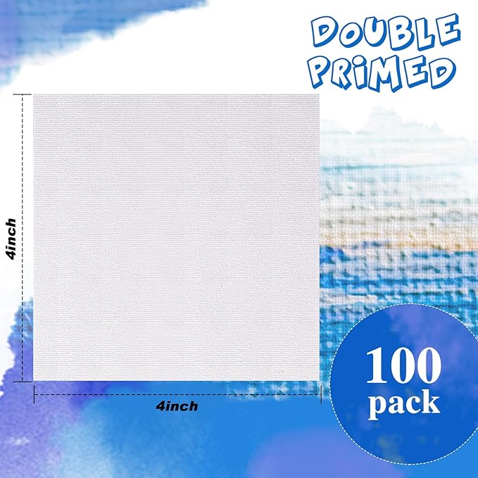 100 Pack Bulk Painting Canvas Panels, Classroom Value Pack Art Canvas, Small Canvases for Classroom Students, Painting Hobby Painters Using (4 x 4 Inch)