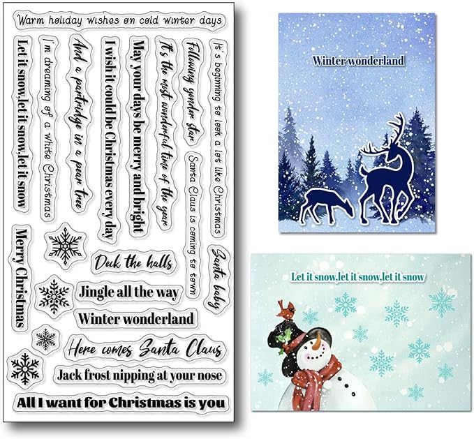 Arbuya Christmas Verses Clear Stamps for Christmas Card Making or Journaling,Christmas Sentiment Sayings Rubber Stamps for Scrapbooking Art Journals Gift Tags Paper Crafts Decoration, Type 6, A2267US