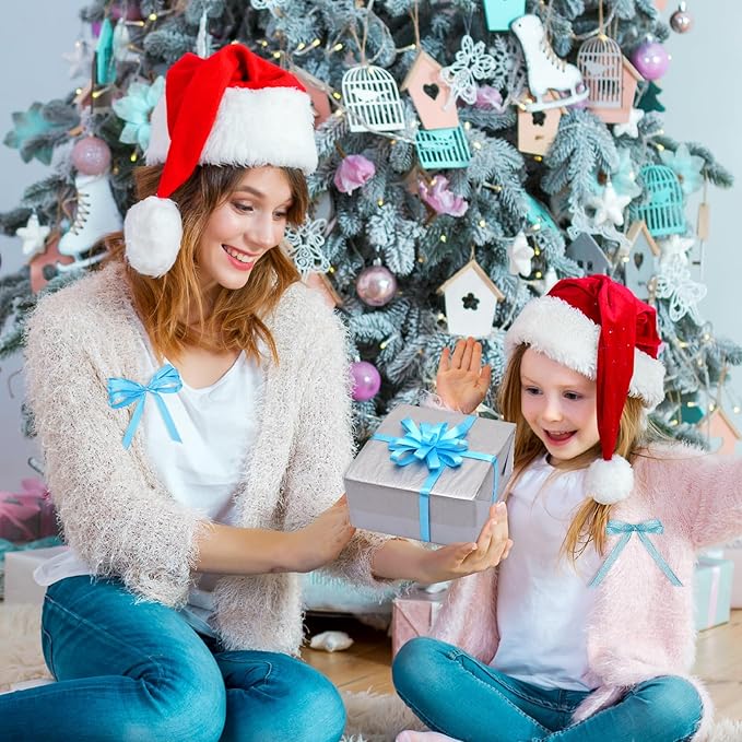 DECYOOL Winter Ribbons, 4 Rolls 100 Yards Christmas Satin Ribbons for Gift Wrapping, 10mm Wide Xmas Winter Holiday Craft Ribbon for DIY Crafts and Christmas Tree Wreaths Decoration (Blue, Silver)