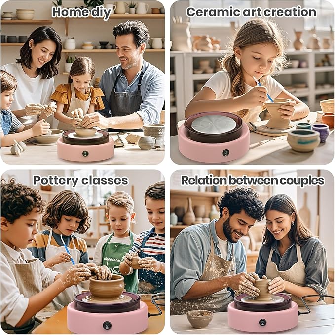 Skirfy Mini Pottery Wheel for Beginners Adults 9.5" Ceramic Machine for Kids Art Craft Glow in Dark Kits 2.2LB Air-Dry Clay,Carving Tools Adjustable Speed,Home Decor DIY Projects Birthday Gift