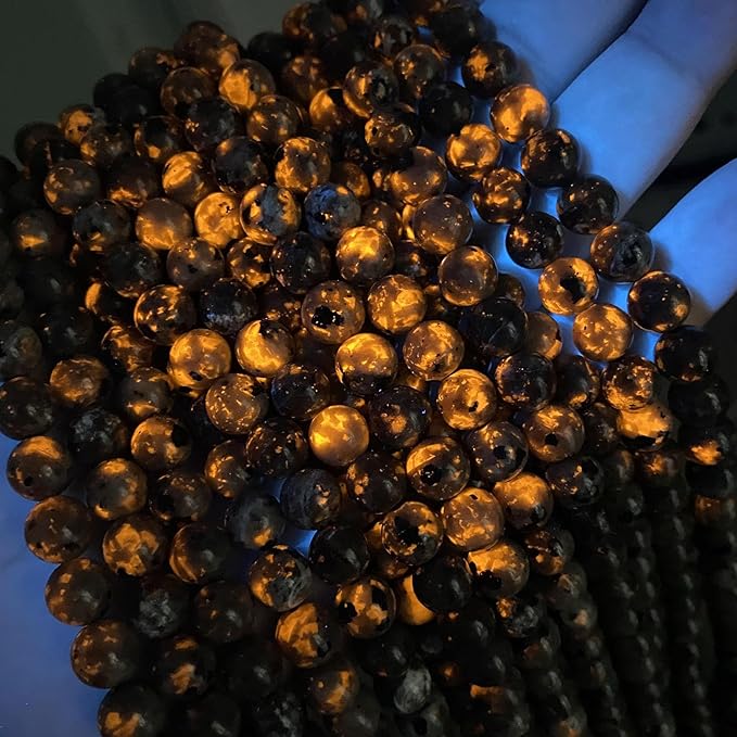 85PCS 8MM Flame Yooperlite Stone Beads Loose Beads for Jewelry Making DIY Bracelets Show Flame Color Under The Irradiation of UV Lamps 2 Strands