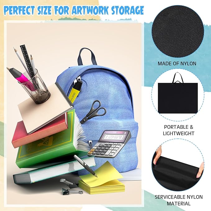 Abbylike 48 x 36 Inch Art Portfolio Bag Large Size Art Supply Bag with Nylon Shoulder Waterproof Poster Board Painting Drawing Sketch Storage Carrying Case for Christmas Artwork Gift(Black,1 Pcs)