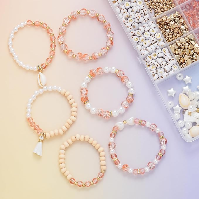 Xylise 6mm/8mm Crackle Glass Beads Bracelet Making Kit Crystal Glass Beads Jewelry Making Kit, Friendship Bracelet kit for DIY Crafts Gifts