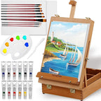 Falling in Art Beechwood Easel Box Set, 27 Pcs Tabletop Acrylic Paint Set, Portable Display Easel Stand with 12 Acrylic Paints, Canvas Panels and Brushes, Suitable for Beginners and Professionals