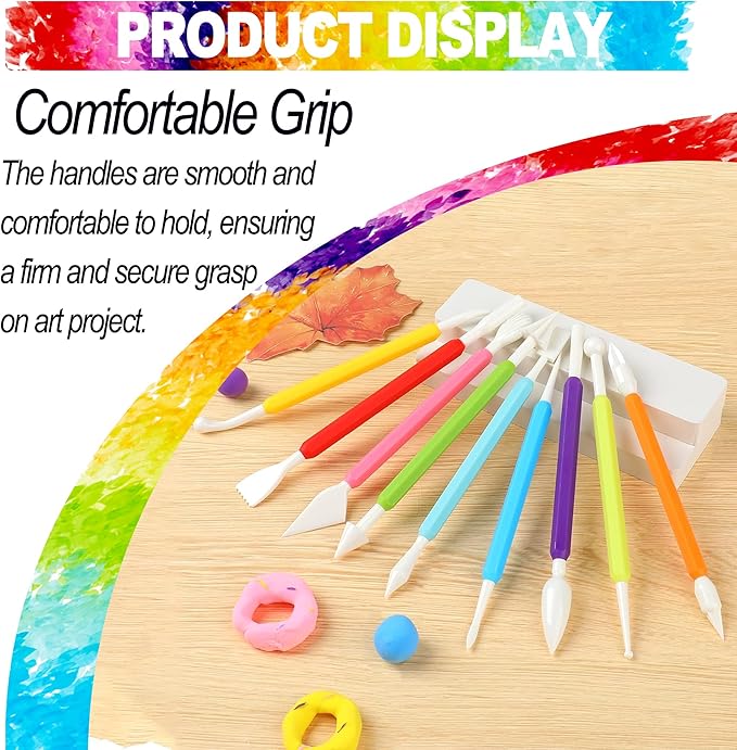 LINPHCEY 9PCS Clay Tools for Kids Air Dry Clay Tool Kit Plastic Clay Sculpting Tools Set for DIY Pottery, Modeling Molding Polymer Clay – Safe & Easy Grip for Beginners & Craft Lovers