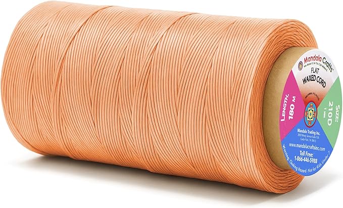 Mandala Crafts Blush Flat Waxed Thread for Leather Sewing - 197 Yds 210D 1mm Polyester Leather Thread String Waxed Cord for Leatherwork, Beading, Bookbinding, Hand Stitching