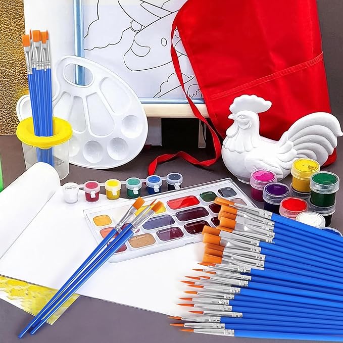 Paint Brushes Bulk, 50 Pcs Nylon Hair Paint Brushes for Acrylic Painting, Craft Paint Brushes Set for Kids Watercolor Face Canvas Detail Painting (Flat and Round)