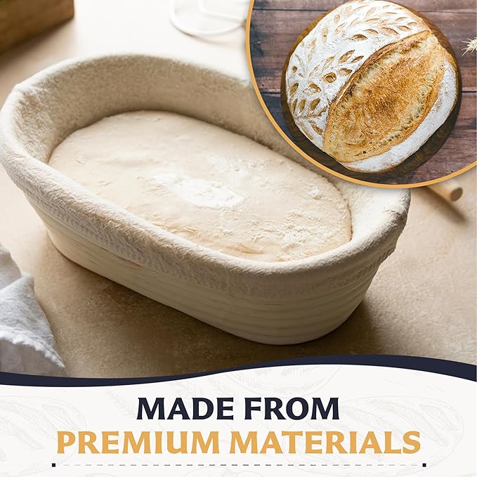 10" Banneton Bread Proofing Basket, Sourdough Proofing Basket Set of 2, Bread Banneton Basket for Professional & Home, Oval Bread Proofing Baskets for Sourdough