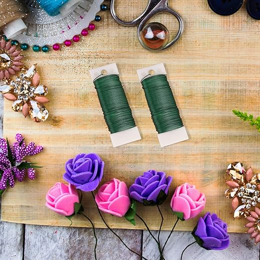 3 Pack 114 Yards 22 Gauge Green Flexible Paddle Wire for Crafts, Christmas Wreaths Tree, Garland and Floral Flower Arrangements