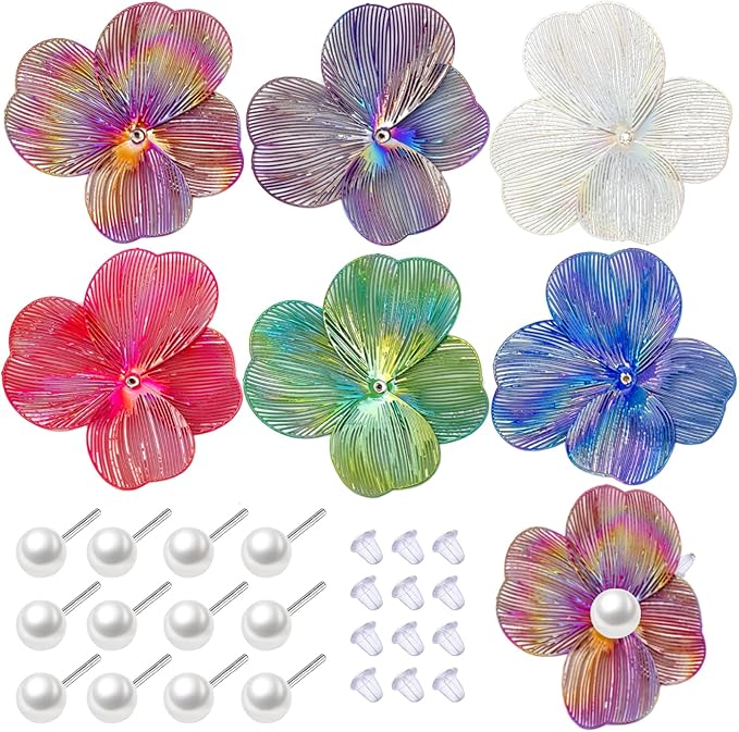 COLIGREE 6 Pairs AB Color Filigree Flower Stud Earring Making Kit Hollow Multicolor Filigree Floral Charms for DIY Earrings Necklaces Rings Hair Jewelry