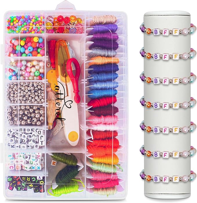 ATTERET 2070Pcs Embroidery Floss Kit for Friendship Bracelets with Alphabet, Pearl, and Large & Small Colored Beads, Tassels & Silver Charms, Great Bracelet Making Kit for Adults