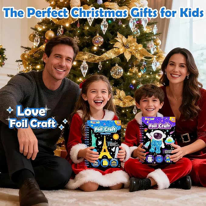 FUNNYB&G Foil Art Craft for Kids - Christmas Crafts Gift Party Favors Stocking Stuffers for Kids Fun Art Supplies Creative Birthday Gift Travel Toys for Girls Boys 4 5 6 7 8 9 Years Old(Buildings)
