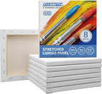 FIXSMITH Stretched White Blank Canvas- 8x8 Inch,8 Pack,Primed,100% Cotton,5/8 Inch Profile of Super Value Pack for Acrylics,Oils & Other Painting Media.