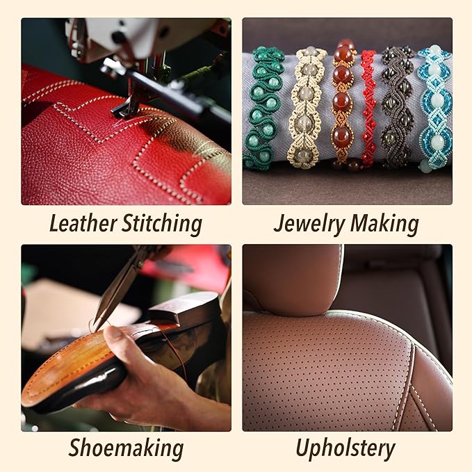 Mandala Crafts White Flat Waxed Thread for Leather Sewing - 273 Yds 150D 0.8mm Polyester Leather Thread String Waxed Cord for Leatherwork, Beading, Bookbinding, Hand Stitching