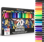 Zenacolor 20 Fabric Markers Pens Set - Indelible and Permanent Fabric Paint Fine Point Textile Marker Pen