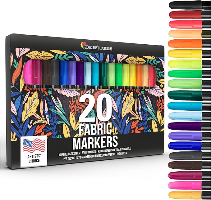 Zenacolor 20 Fabric Markers Pens Set - Indelible and Permanent Fabric Paint Fine Point Textile Marker Pen