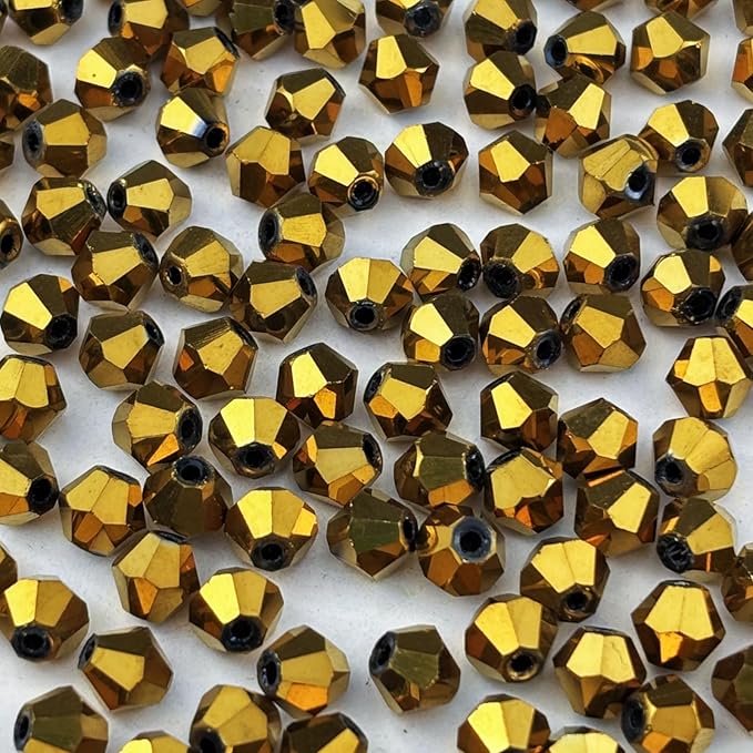 500pcs 3mm Bicone Glass Crystal Beads for Jewelry Making, Faceted Bicone Glass Spacer Beads for Bracelet Earring Necklace DIY Craft(Gold)