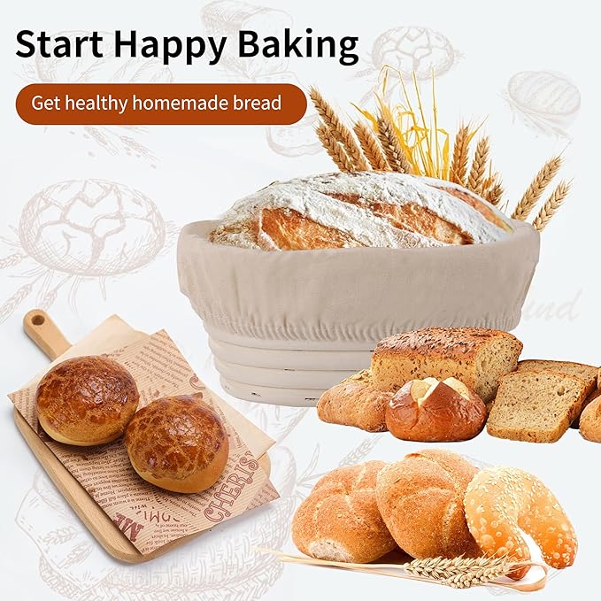 (6.7x4.7x3in) Mini Banneton Bread Proofing Basket Set of 6, Oval Sourdough Bread Basket with Liner Professional & Home Bread Baking Supplies (Small Oval)
