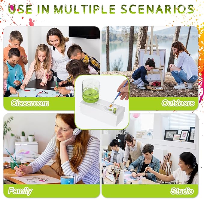 Upgraded All in 1 Paint Brush Cleaner: Paintbrush Cleaners Tool Paint Brush Rinser Paint Water Dispenser Painting Station for Acrylic, Watercolor, Oil Paint（Give 4 Pen & Pen holder & paint tray）